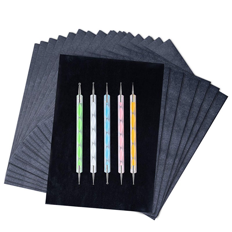 Ueerdand 200 Sheets Carbon Paper Black Graphite Paper Transfer Tracing Paper and 5 Pieces Ball Embossing Styluses for DIY Woodworking, Paper, Canvas and Other Art Craft Surfaces - Image 1